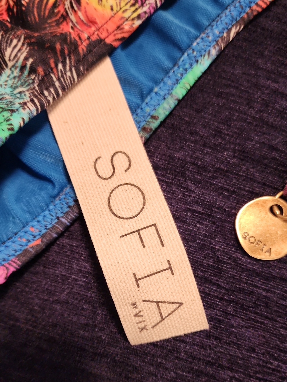 NEW! SOFIA by ViX Multicolor Tropical Print Bikini Bottoms with Gold Charm - Picture 2 of 5